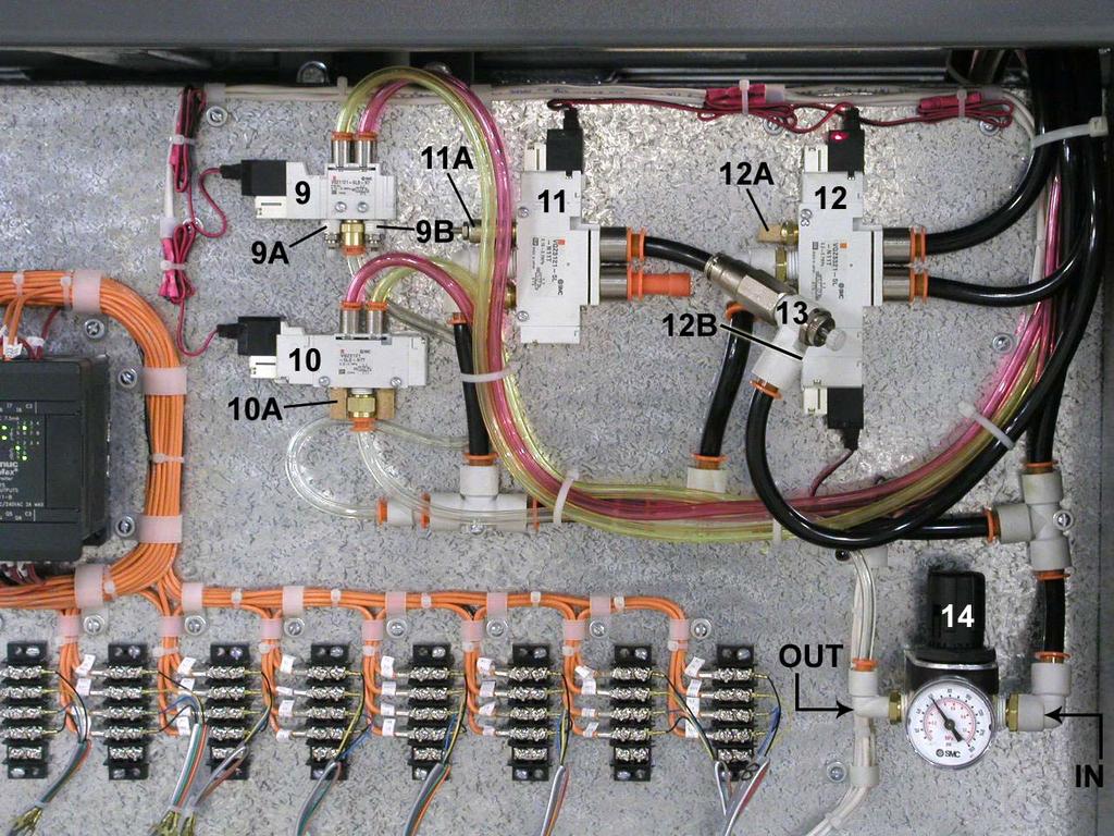 Trooper PC Electrical Panel - Right Side: The Lawson Trooper-PC Automatic Printing Press 9 Sleeve Up/Down Valve YVLV0705 9A Meter Exhaust - Sleeve Down Speed YFLEX03 9B Meter Exhaust - Sleeve Up