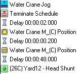 The schedule is then terminated. The Water Crane position C is started by a pushbutton and after a delay is then turned off.