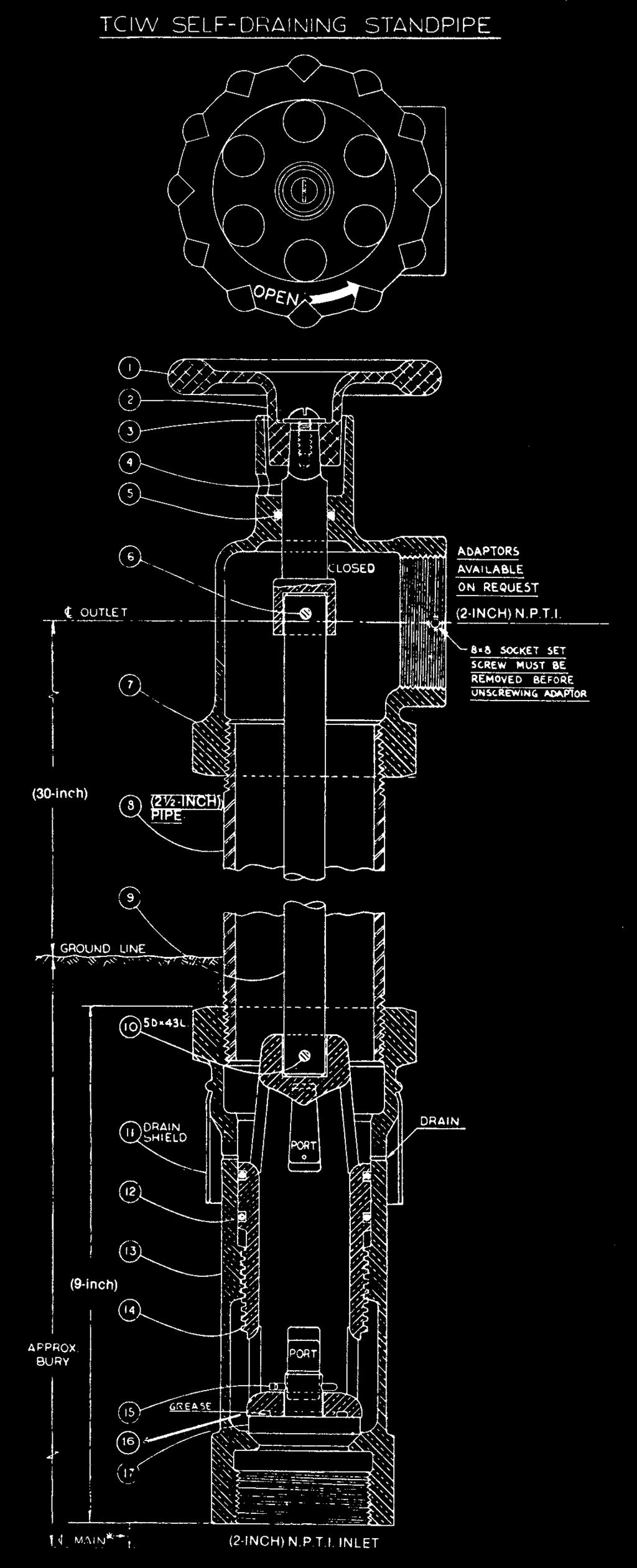 SELF-DRAINING STANDPIPE The Terminal City two-inch self-draining stand pipe is a facty assembled unit specifically designed and constructed to take the place of in-field component assembled units.