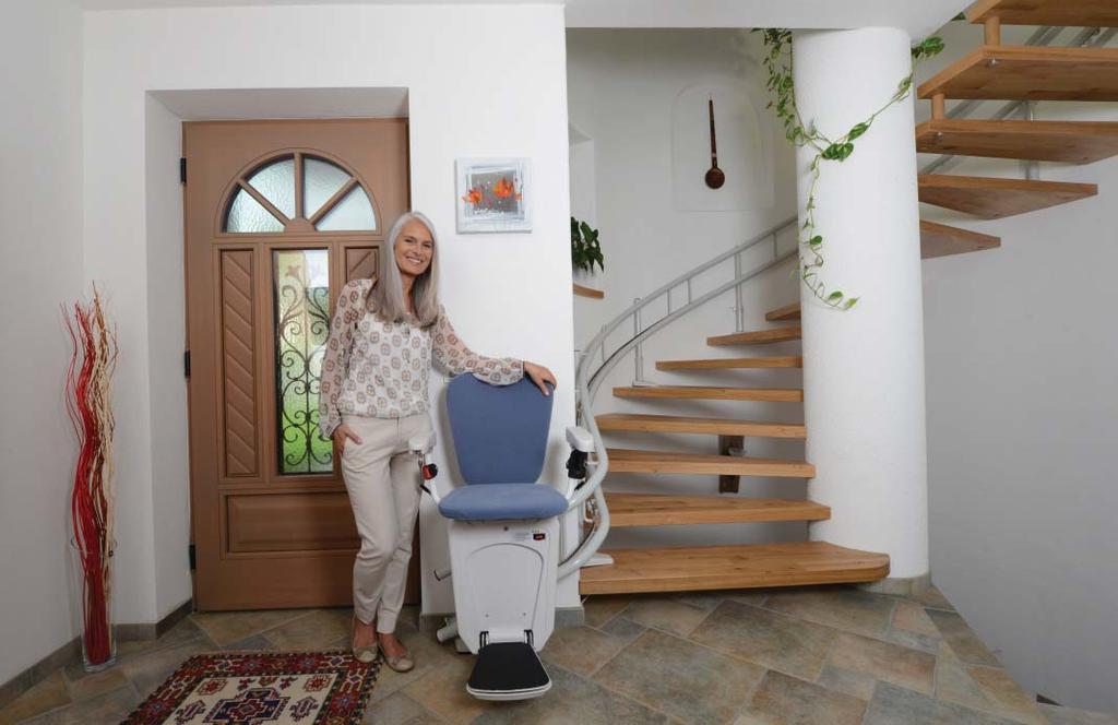 The elegant design makes this stairlift a piece of furniture The swivel mechanism allows a safe exit at the upper level Main