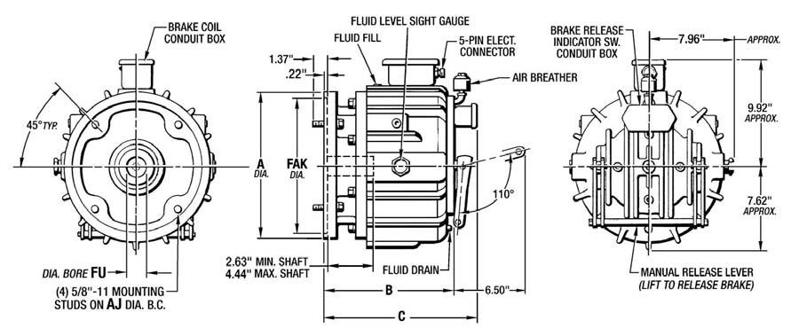 Oil Shear Brakes Force Control Industries, Inc. MSB9 and MSB10 MagnaShear Brake Dimensions (Inches) STANDARD MOTOR REGISTER TOLERANCES 10-1/2 AK (+.000 -.