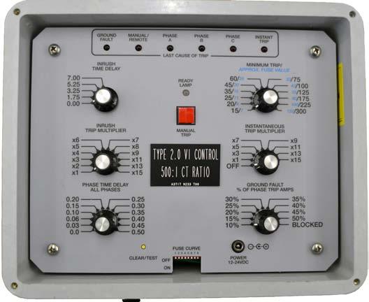 Type 2 Control time delay capability. The phase time delay selector switch provides a phase delay range from 0 to 0.50 seconds before the programmed TCC time is initiated.
