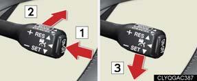 Press the ON- button. Accelerate or decelerate to the desired speed, and then push the lever down.