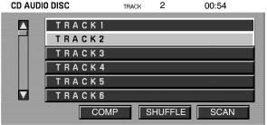4. The track and elapsed time will appear in the status bar. Use the DVD cursor controls on the bezel to highlight which track you would like to play.