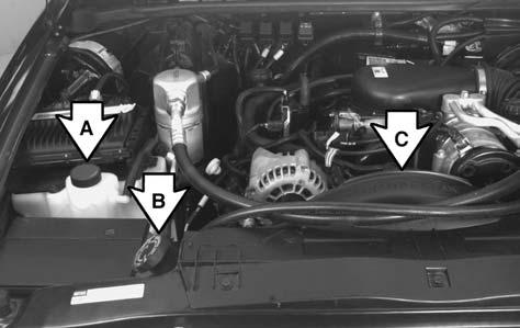 Cooling System When you decide it s safe to lift the hood, here s what you ll see: A. Coolant Recovery Tank B. Radiator Pressure Cap C.