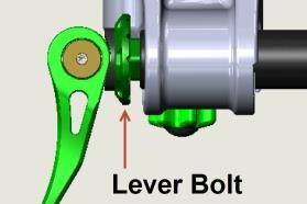To secure the axle, position the lever in the open position.