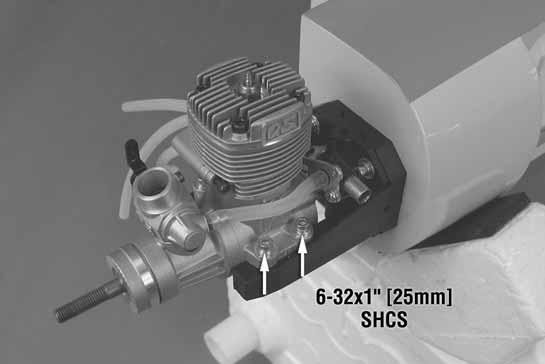 10. Attach the engine to the mount using four 6-32 x 1" [25mm] SHCS, four #6 flat washers, and four #6 lock washers. 13.