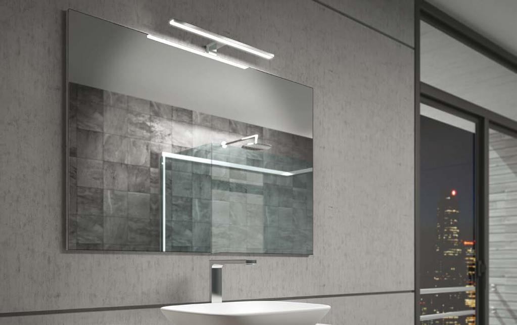 20 AALTO AALTO LED luminaire for bathroom mirrors cm Lux warm white aluminium and steel chrome plated SMD LED module bathroom mirror over shelf, on the edge of the mirror 80 30 2000 50 1000 80cm *