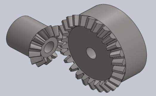 51 (a) (b) Figure 19: SolidWorks models of bevel gears. (a). Perfect gear system, (b). Damaged gear system In ADAMS simulation, two revolute joints are applied to the pinion and gear, respectively.