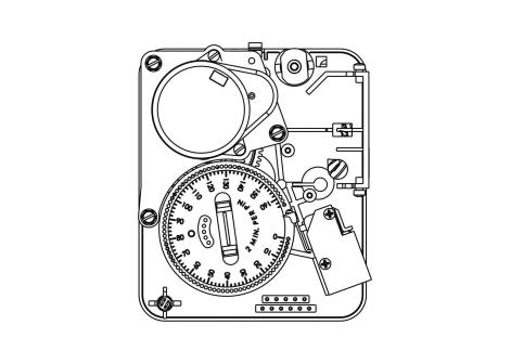 4 - MECHANICAL TIMER Capacity wheel. Remaining capacity indicator. Initiate the regeneration by turning the wheel clockwise. Meter cable connection. Timer motor - 1/30 RPM. - 1/15 RPM.