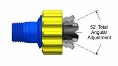 The same 2 nozzle angle of adjustability exists in the threaded body as in the K-Ball clip-on body.