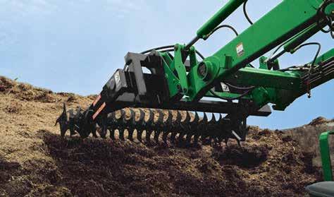 Like the Frontier line of bale forks, bale spears, round bale hugger, and silage defacer all compatible with a wide range of John Deere Loaders.