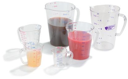 MEASURES & SERVING ACCESSORIES Commercial Measures Made of durable polycarbonate Offers easy measuring of wet ingredients Available in Cup, Pint, Quart, Half