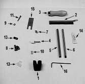 LOCK PARTS FOR INSTALLATION 1. Lock Assembly 2. Dial Ring Assembly 3. Dial 4. Spindle 5. Dial Hub Assembly INSTALLATION KIT CONTENTS 1. Rubber Vise Clamp 2. Saw Blade (52 teeth/inch) 3. Saw Handle 4.