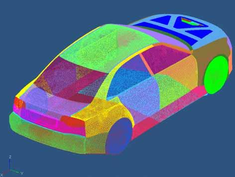 ) Simplified design of the engine compartment Generating the mesh: Selection of appropriate shells (trias) Selection of appropriate shell sizes Requirements: - preferably exact mapping of the vehicle