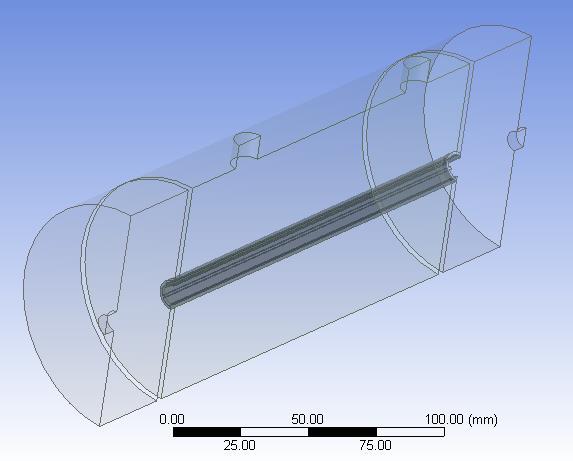 Fig.3 Fluid model assembly of rectangular fin tube EGR cooler Fig -3 shows the fluid volume which will be occupied by hot gases and cooling water when they are inside EGR cooler.