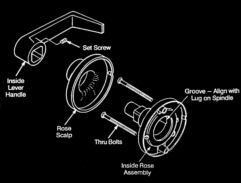 7. Install inside components A. Slide inside rose assembly onto lock body. NOTE: The groove (see below) must line up with drive lug on spindle.