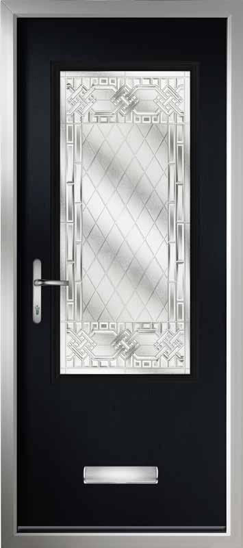 High security, energy efficient composite doors Perugia Perugia in Black, with chrome lever handle and Infinity glass All Italia doors are available with or without grooves Verona Verona in Duck Egg