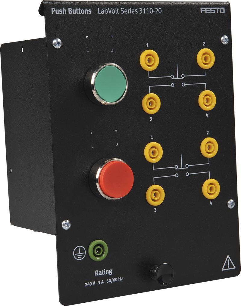 Push Buttons 3110-20 The Push Buttons module consists of two momentary-action, push-button switches. One switch (upper switch) has a green push button while the other has a red push button.