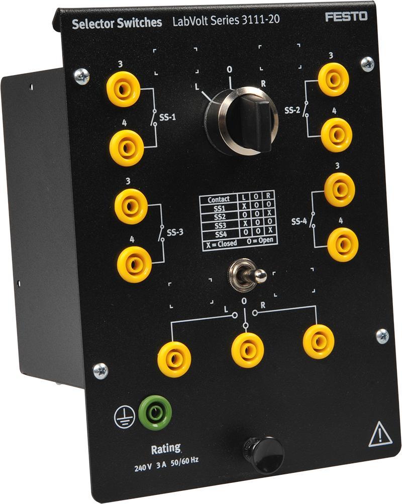 Selector Switches 3111-20 The Selector Switches module consists of a three-position, two-pole selector switch and a single-pole double-throw toggle switch.