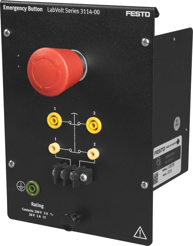 Emergency Button 3114-00 The Emergency Button consists of an emergency push button with two sets of contacts, both normally closed, that can be used to control devices operating at low and high