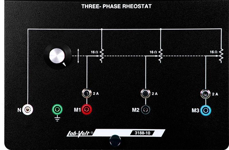 Three-Phase Rheostat (Optional) 3188-15 The Three-Phase Rheostat provides the mechanism for controlling motor starting torque and speed by varying the resistance in the motor circuit of the wound