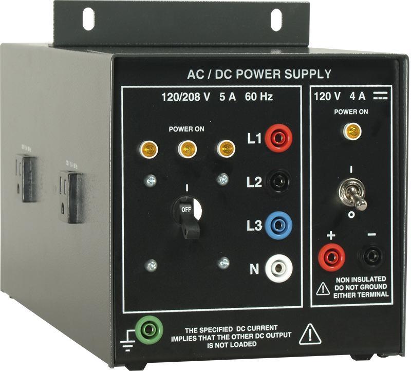 Rheostats (3) Power Total Resistance 75 W 75 Ω 203 x 305 x 75 mm (8 x 12 x 3 in) TBE AC/DC Power Supply (Optional) 3197-35 The AC/DC Power Supply provides both ac and dc power for the Industrial