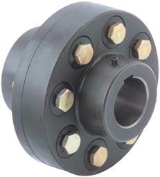 Flexible pin & bush couplings Standard (tapered, profiled Perbunan sleeve) Type KX Torsionally flexible and failsafe Drive and n machine can be radially disassembled Profiled NBR sleeves with bolts