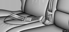 CAUTION 16R125 To connect the extender to the seat belt, insert the tab into the seat belt buckle so that the PRESS signs on the buckle release buttons of the extender and the seat belt are both