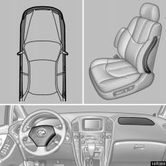 The surface of the seats with the side airbags or the pad section of the steering wheel or front passenger airbag cover (shaded in the illustration) is scratched, cracked, or otherwise damaged.