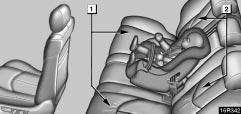 1 Same position 2 Same angle When installing a child restraint system in the rear center position, align both seat cushions to