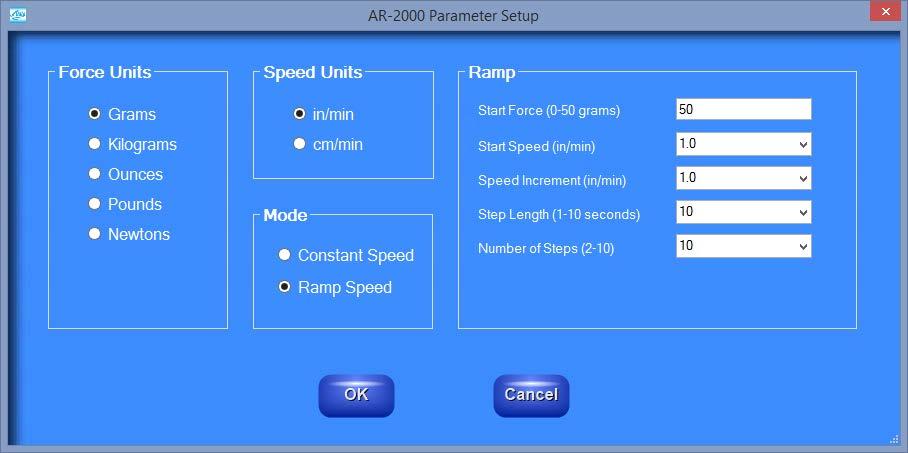 AR-2000 parameter setup in constant speed mode.