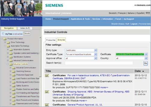 Appendix Siemens AG 2014 Standards and approvals Ex protection certificates for SIRIUS controls Motor protection devices that protect a motor installed in a potentially explosive atmosphere against