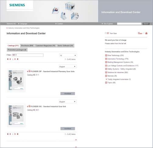 Appendix Online Services Information and Download Center Social Media, Mobile Media Downloading Catalogs Siemens AG 2014 In addition to numerous other useful documents, you can also find the catalogs