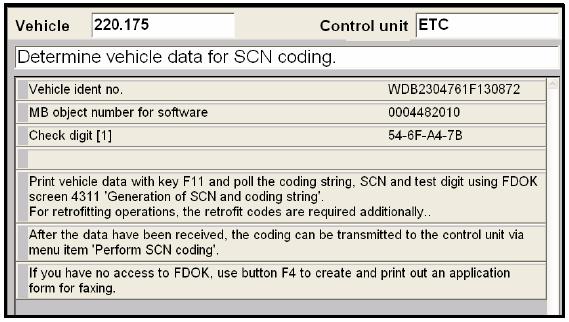SCN Coding After installing the software with SDS / DAS navigate to this screen for the software version in the vehicle to determine the SCN code.