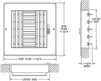 ) 8 10 12 14 4 X 6 X X X X RZ684 Plastic Sidewall/Ceiling Register Engineered polymer construction Four-way
