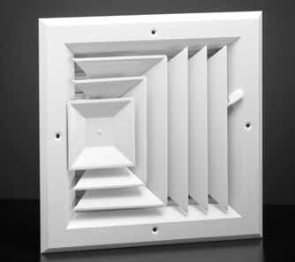 Ceiling Diffusers T-Bar Panel available (see page 34) A503MS/A503OB Square Ceiling Diffuser Extruded aluminum construction Cores flush with margin Three-way air diffusion Face mount for easy