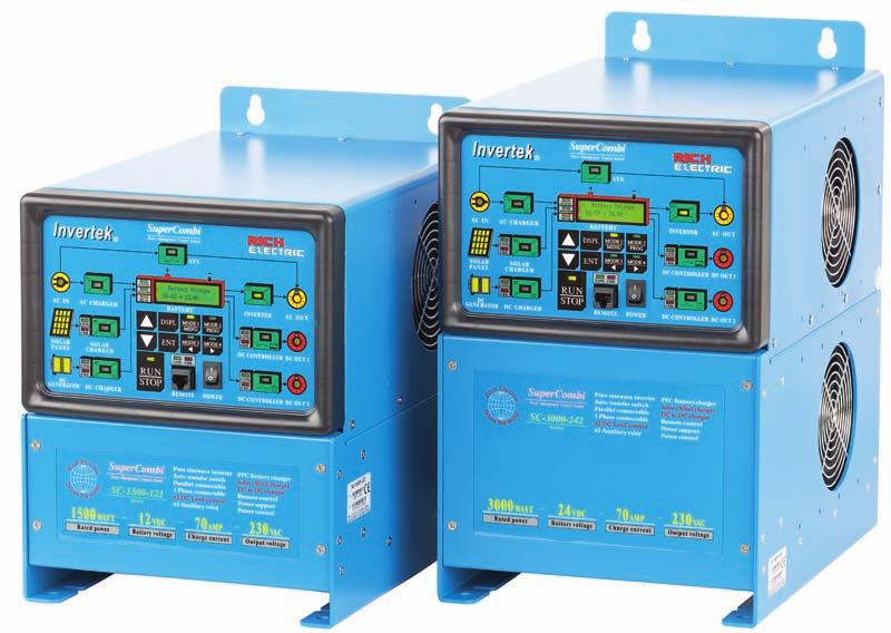 harsh environments Intelligent power management Automatically switch between inverter and generator power Automatically charges batteries when AC generator (or other AC power source) connected