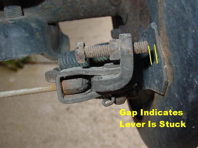 The sagging cable that runs across the differential is a warning. If you notice this you need to check the action of the bellcranks before using the parking brake further.