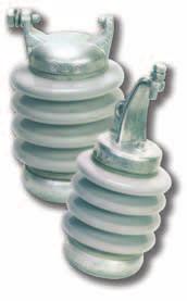 A galvanized metal cap is cemented to the outside of the line post head supporting the trunnion type clamp. PPC vertical clamp top line post insulators are mounted upright on crossarms and structures.