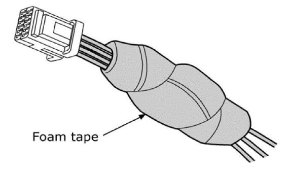 INSTALLATION PROCEDURE: Fig. 27 25) Locating accessory service connector. a) Locate passenger side D-Opt Connector plug below glovebox on right side of footwell, as shown in Fig. 27. NOTE: If there is not an Accessory Service Connector present in the passenger side connector, order from service dept.