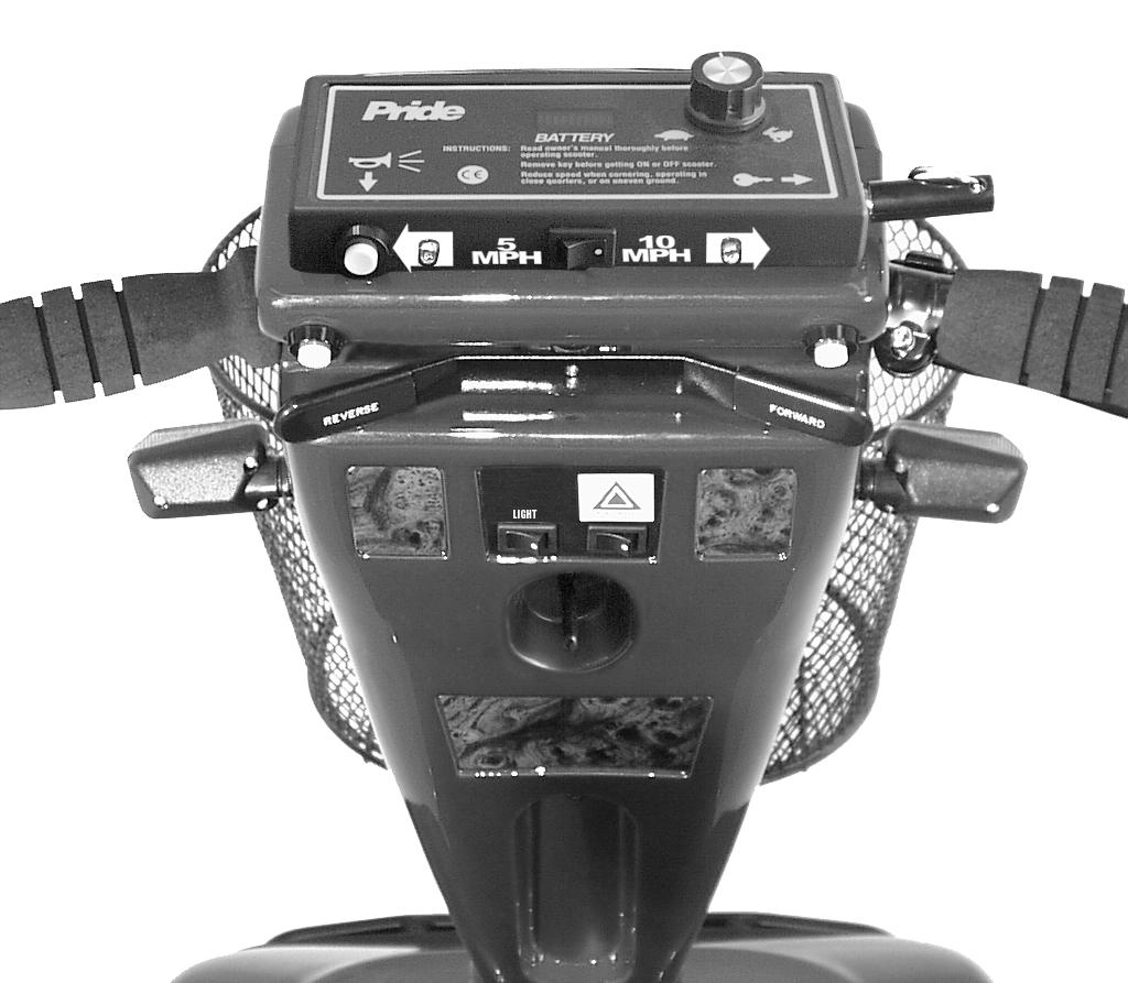 III. YOUR SCOOTER CONTROL CONSOLE ASSEMBLY The control console assembly, located on the front section, houses all of the controls you need to operate your scooter, including the speed adjustment