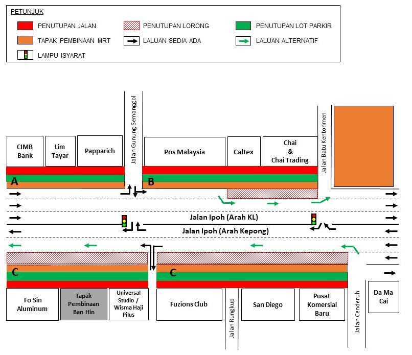 Below is the map for further reference on the closures mentioned above: MAP 6 : CONTINUATION OF LANE AND PARKING BAYS CLOSURE ALONG JALAN IPOH (KL-BOUND & KEPONG-BOUND) For media enquiries, please