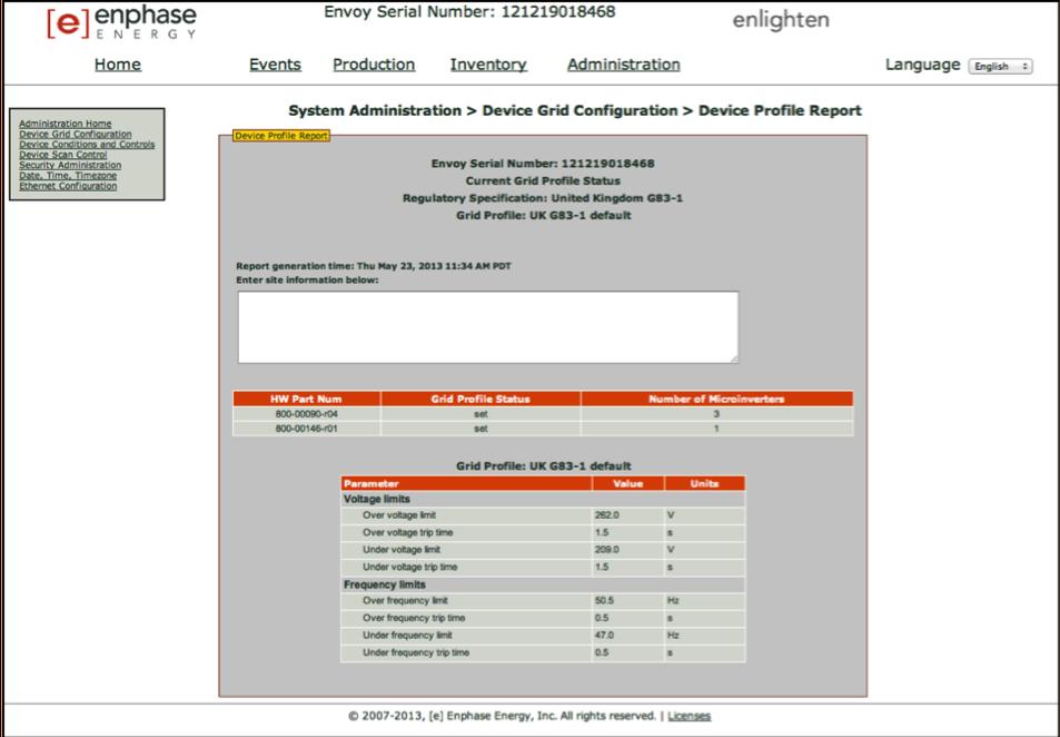 " Click to View Grid Profile Report This screen also allows you to generate a report to confirm that the microinverters have been set with an updated grid profile. 15.