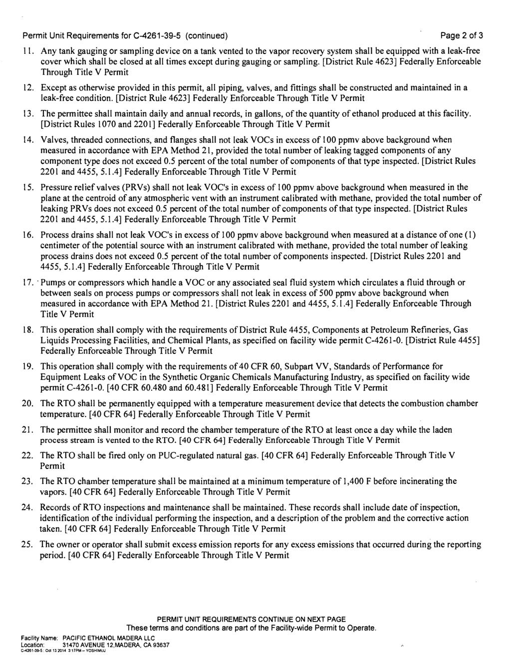 Permit Unit Requirements for C-4261-39-5 (continued) Page 2 of 3 11.