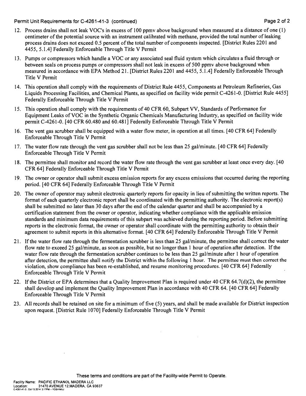 Permit Unit Requirements for C-4261-41-3 (continued) Page 2 of 2 12.