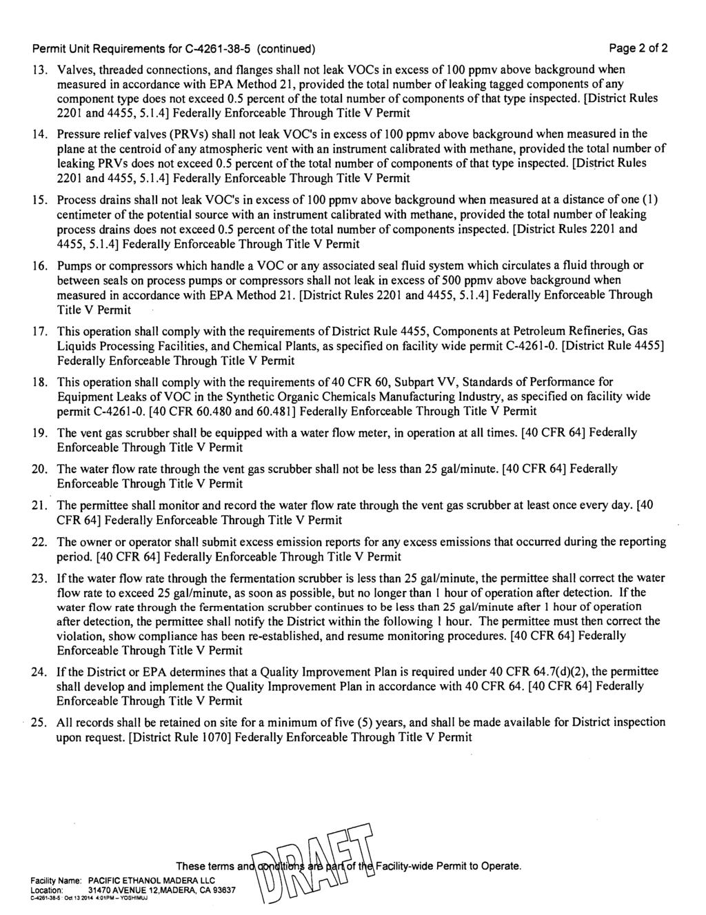 Permit Unit Requirements for C-4261-38-5 (continued) Page 2 of 2 13.