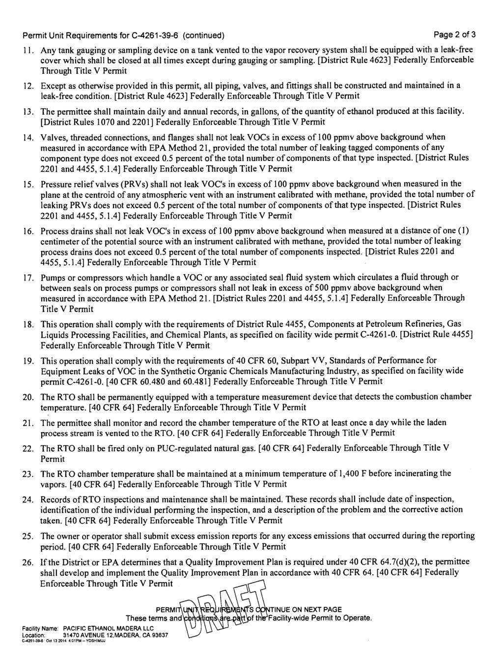 Permit Unit Requirements for C-4261-39-6 (continued) Page 2 of 3 11.
