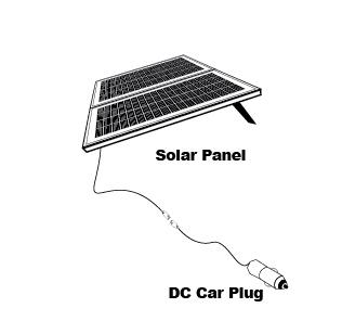If using the DC plug: insert the plug into the vehicle s 12-colt power socket. 3. Expose the panel to sunlight. The panel can be mounted on a windshield using the suction cups.