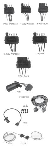 ..Trunk/Trailer Connector Kit 5-Way Harness: WES707273...Trunk Connector 72 with 48 Ground WES707283...Trailer Connector 48 Wishbone Trailer Plug Adapter: WES7257.